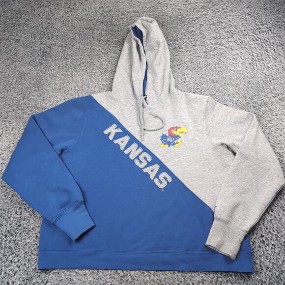 Kansas Jayhawks Hoodie Adult Extra Large Blue Gray Embroidered College NCAA - Picture 1 of 6